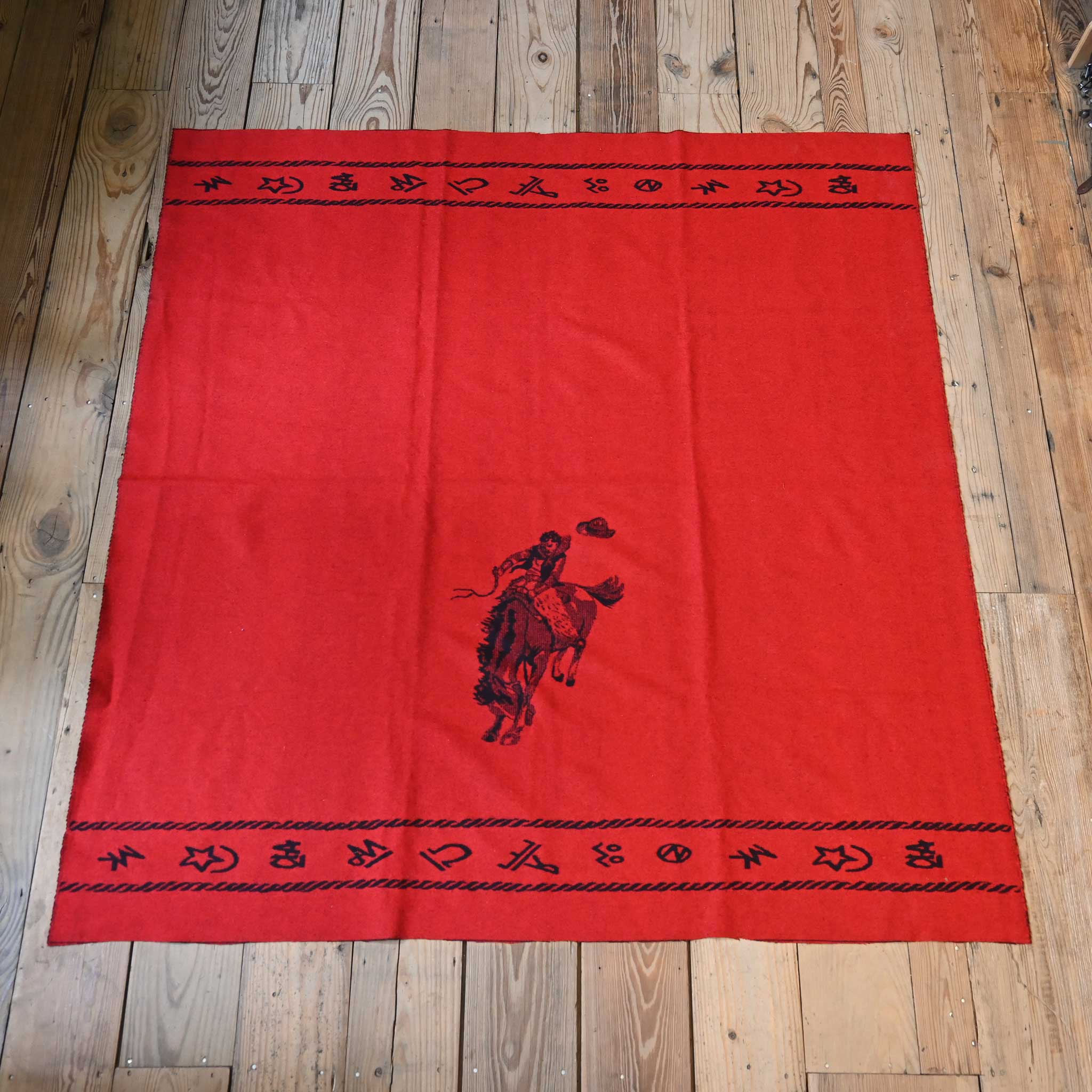 Vintage Wool Bucking Horse Red Blanket w/ Brands - Image 2
