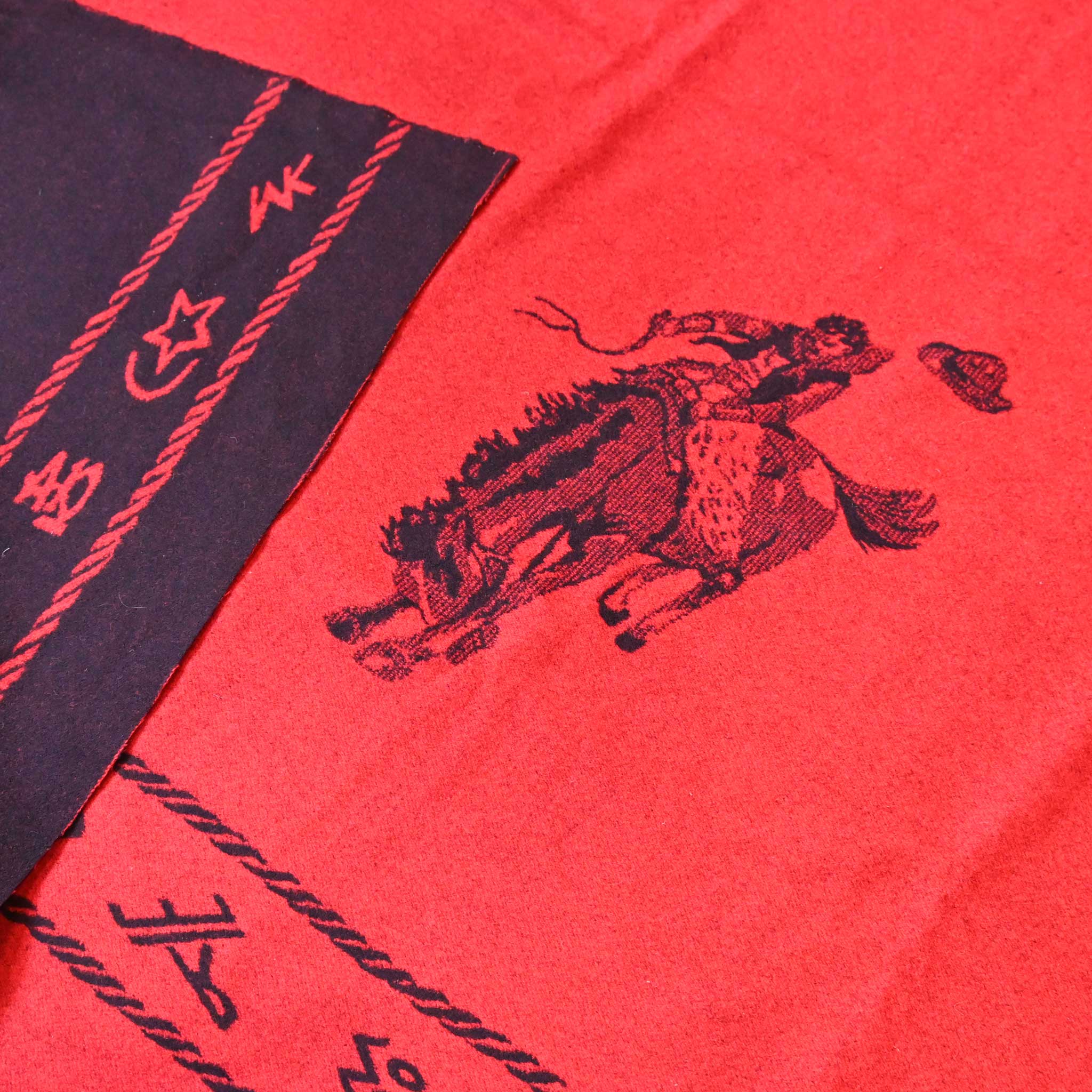 Vintage Wool Bucking Horse Red Blanket w/ Brands - Image 5