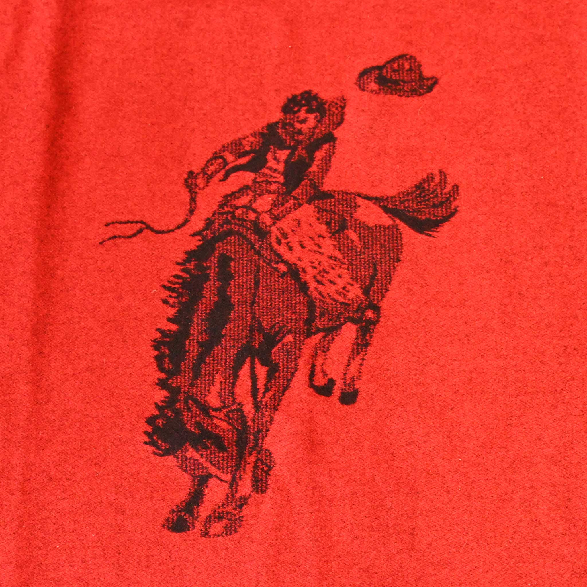 Vintage Wool Bucking Horse Red Blanket w/ Brands - Image 6