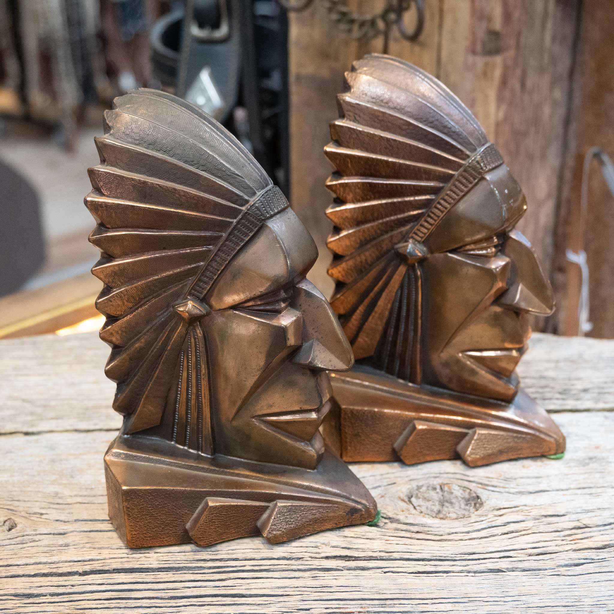 Vintage Art Deco Native American Chief Bookends