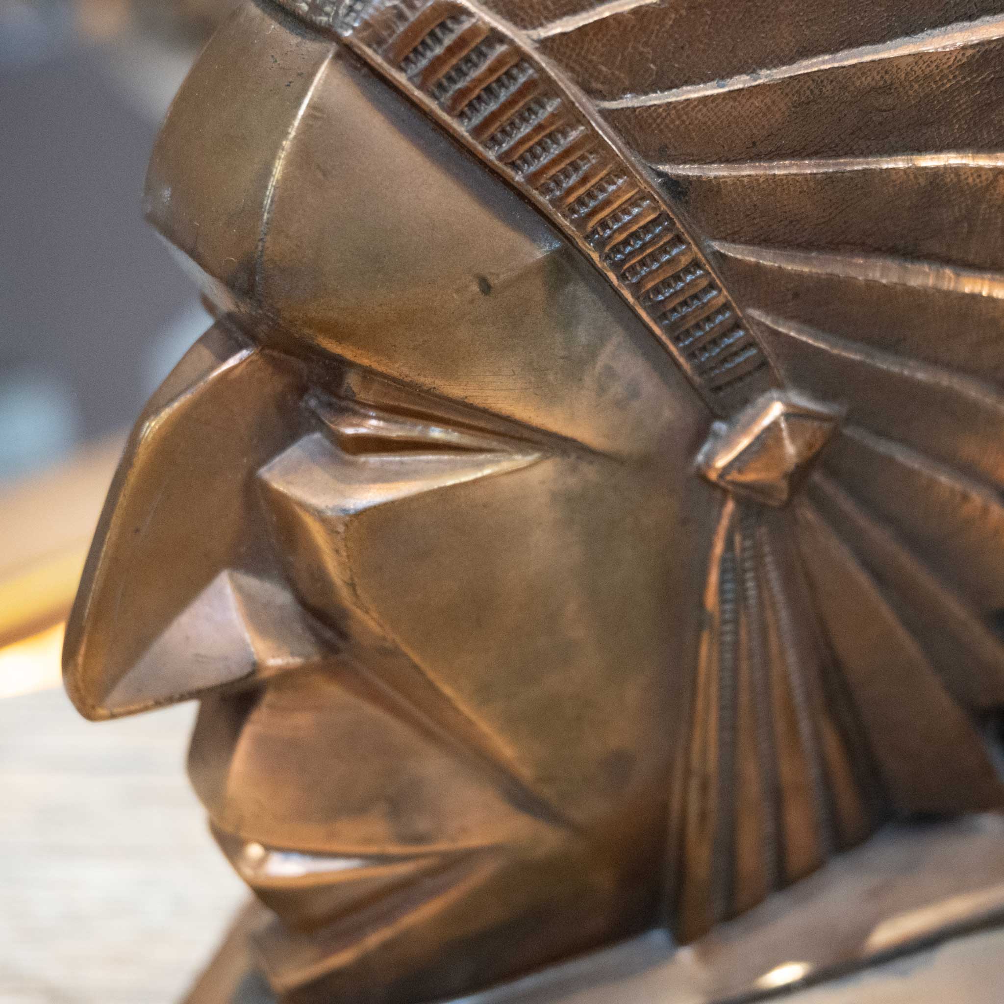 Vintage Art Deco Native American Chief Bookends - Image 2