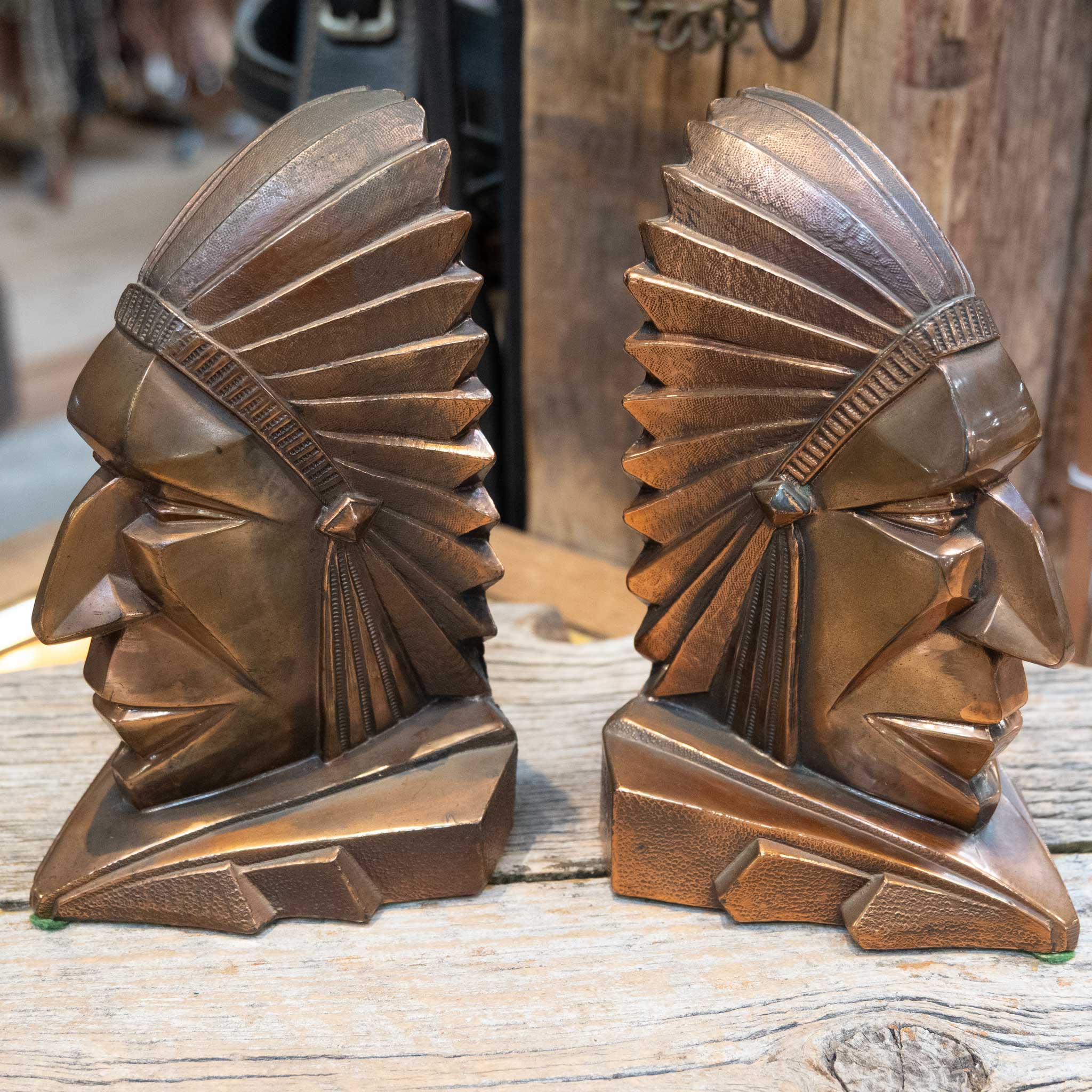Vintage Art Deco Native American Chief Bookends - Image 4