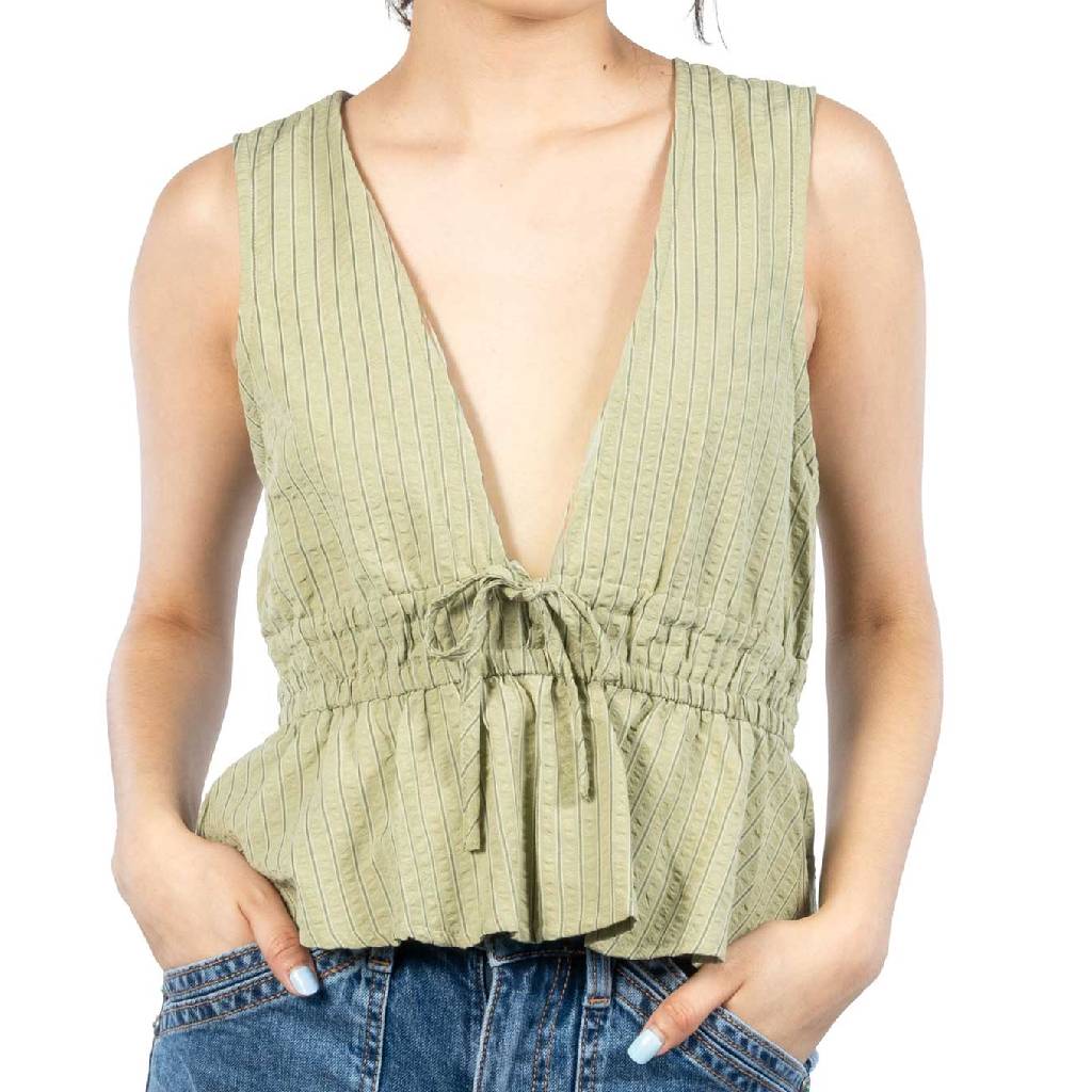 Vista Stripe Tie Front Olive Top