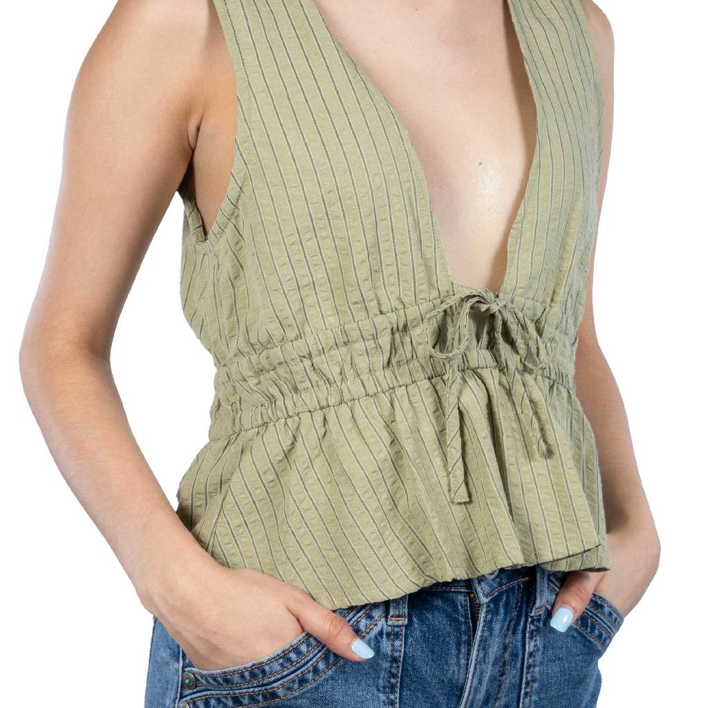 Vista Stripe Tie Front Olive Top - Image 2