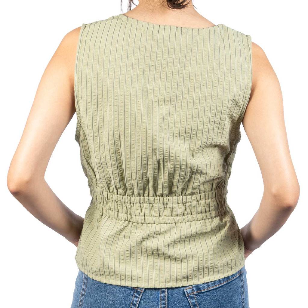 Vista Stripe Tie Front Olive Top - Image 3