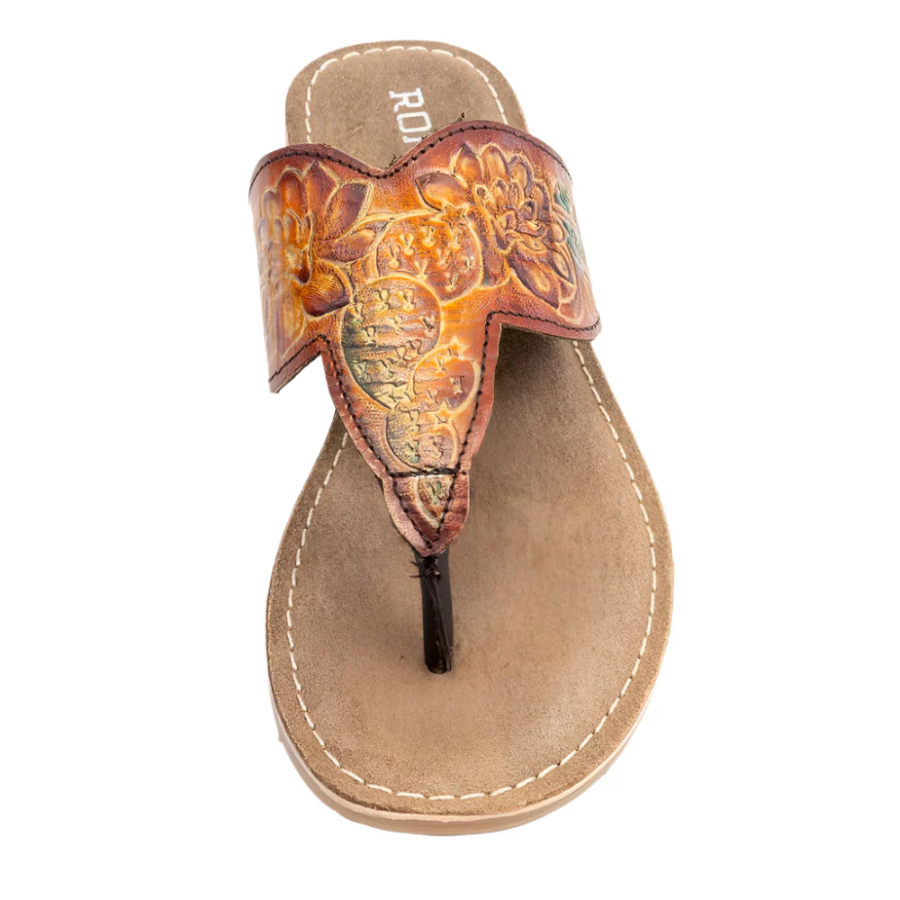 Roper Women's Brown Cactus Painted Tooled Sandal - Image 2