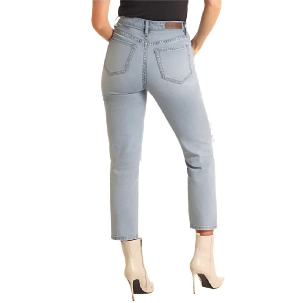 Rock & Roll Denim Women's Distressed Straight Cropped Jeans - Image 2
