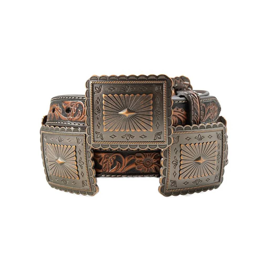 Women's Floral Square Concho Belt Brown