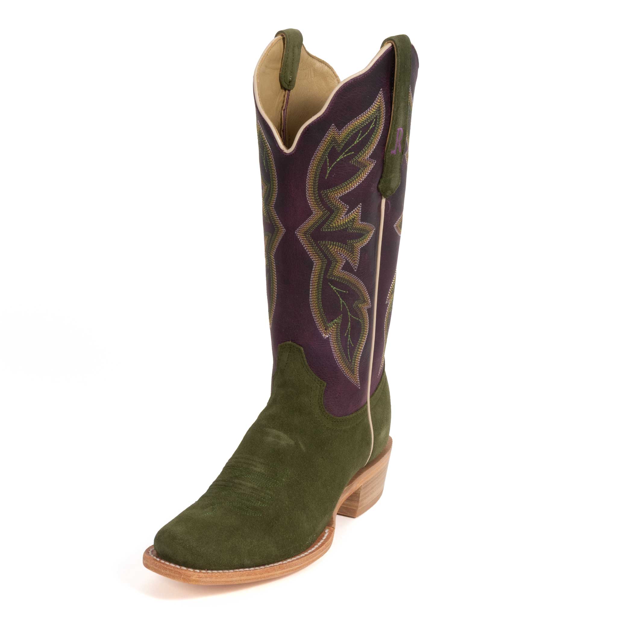 R. Watson Women's Square Toe Forest Green Roughout Western Boot