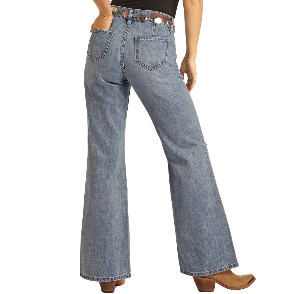 Rock & Roll Denim Women's High Rise Distressed Flare Jeans - Image 2