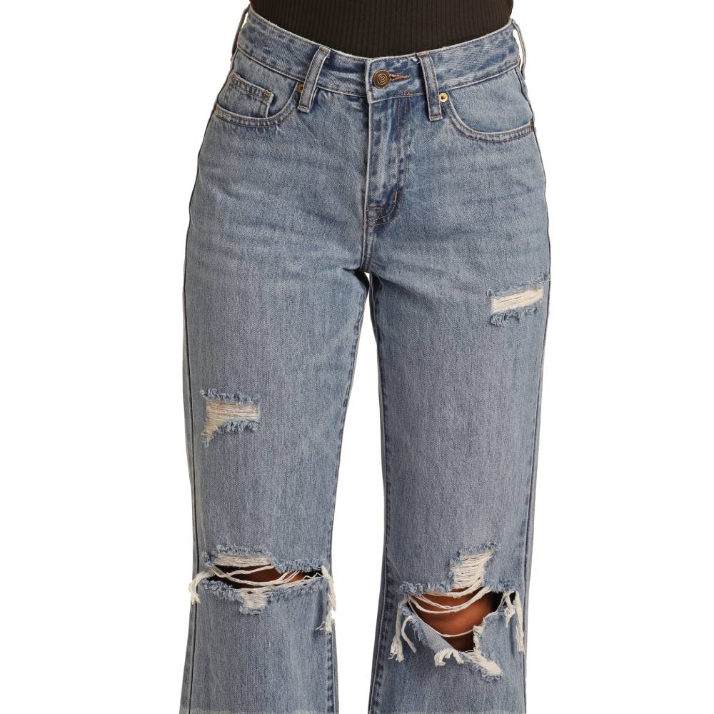 Rock & Roll Denim Women's High Rise Distressed Flare Jeans - Image 3