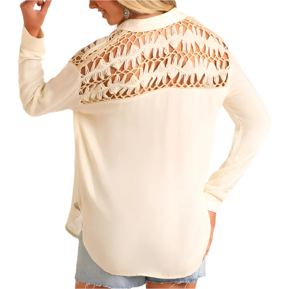Rock & Roll Denim Women's Crochet Yoke Button Shirt - Image 2