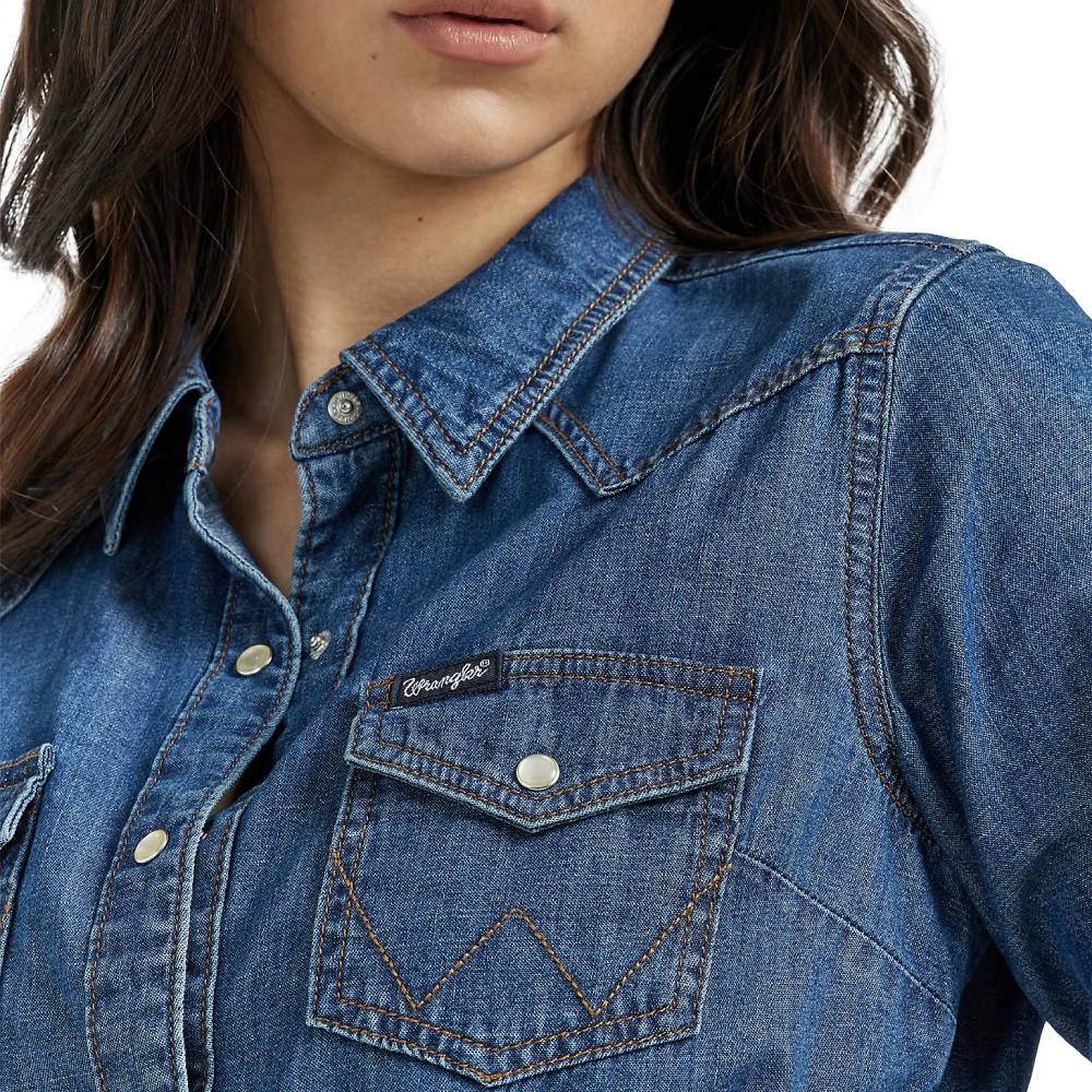Wrangler Women's Dark Denim Snap Shirt - Image 3