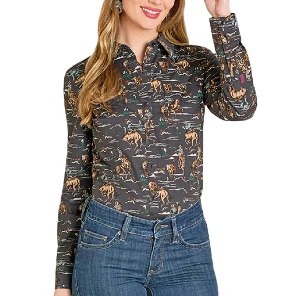 Rock & Roll Denim Women's Western Print Pearl Snap Shirt
