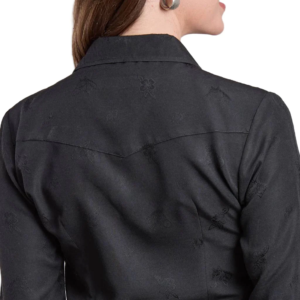 Roper Women's Long Sleeve Snap Black Western Horse Flower - Image 2