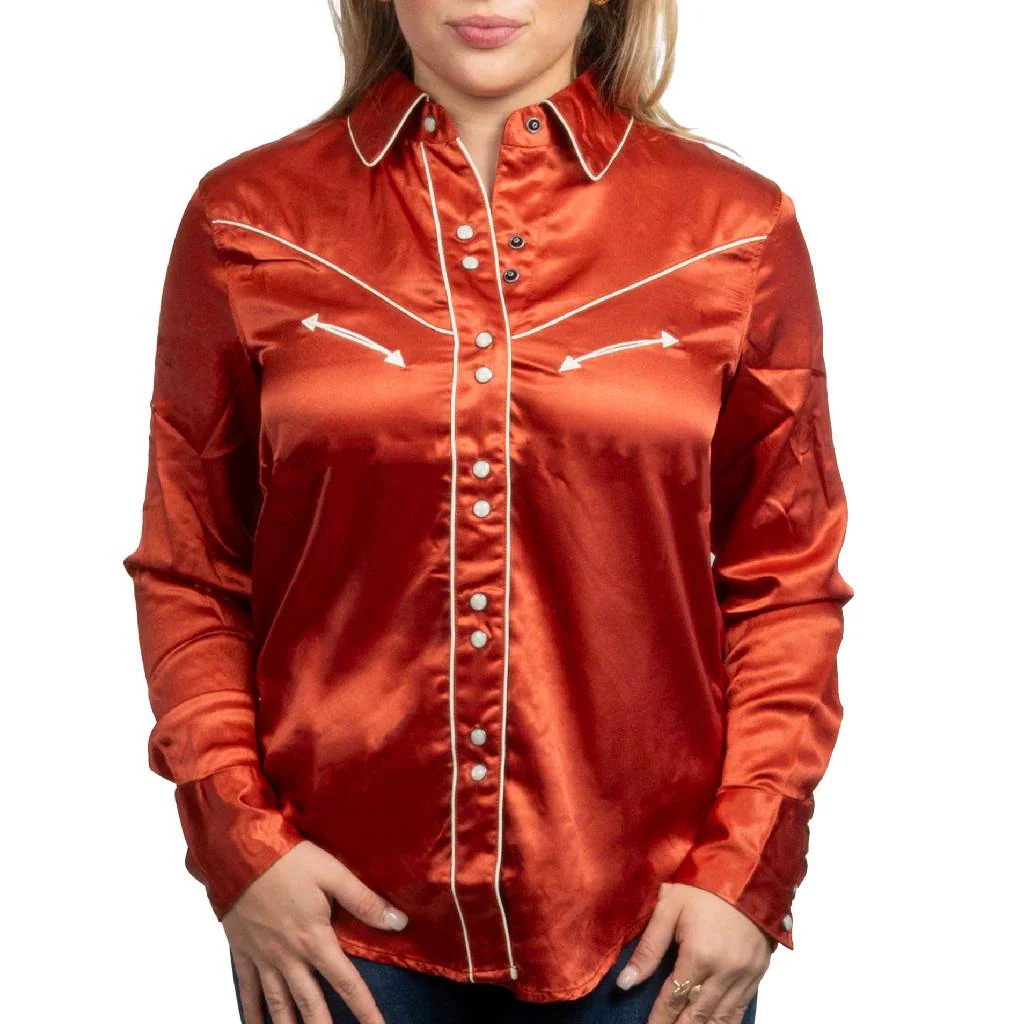 Cruel Denim Women's Vintage Style Satin Pearl Snap Shirt