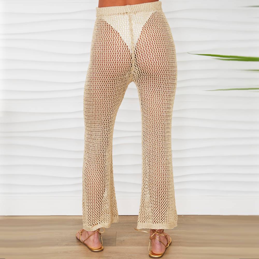 Italian Viscose Metallic Crochet Mid Rise Pant - FINAL SALE - Image 3
