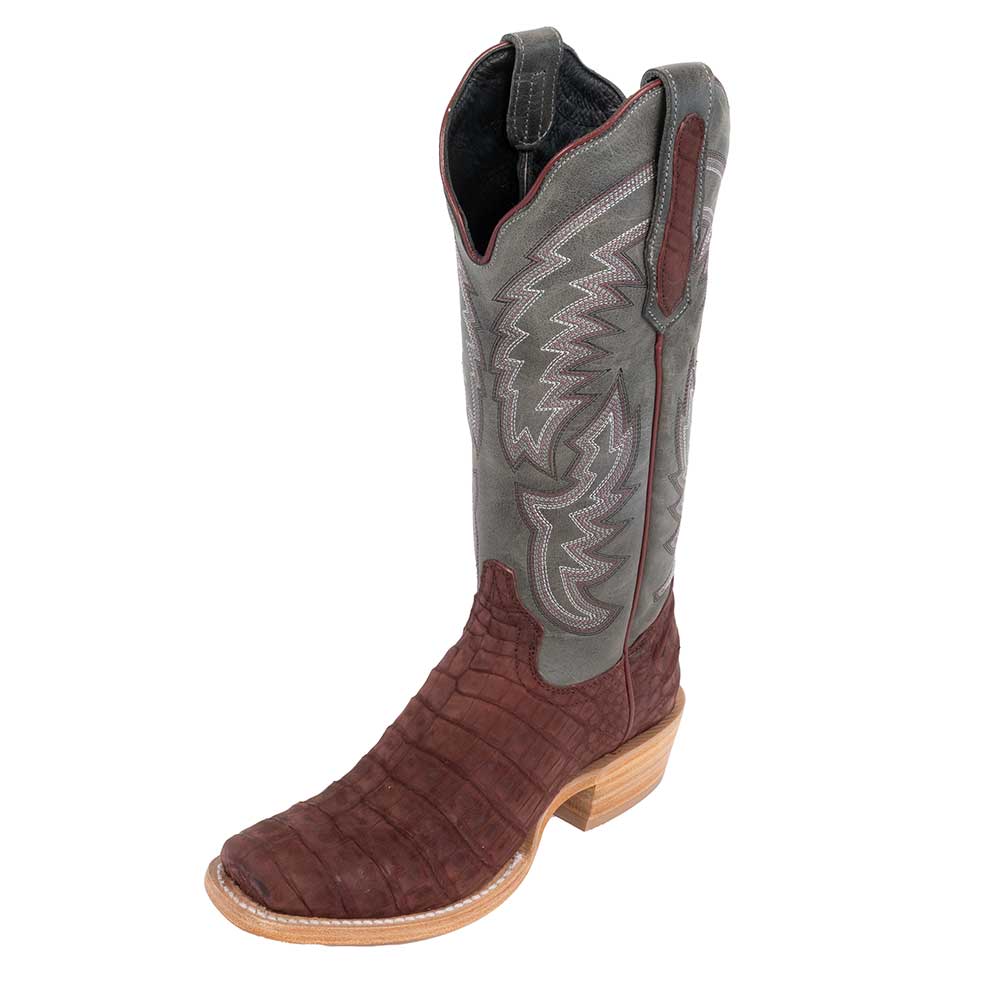 R. Watson Women's Nubuck Rhubarb Caiman Belly Cutter Toe Boot