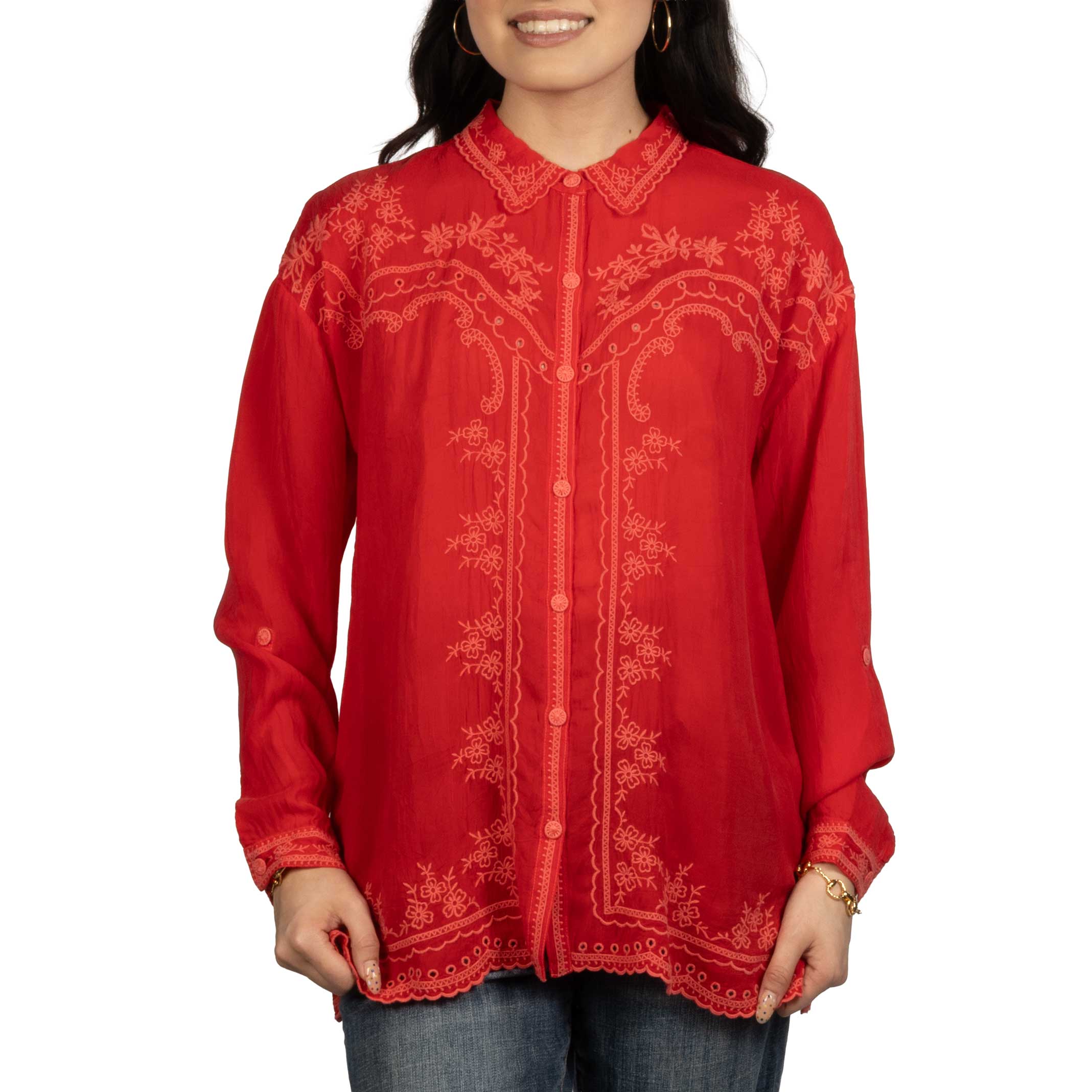 Johnny Was Western Racer Red Audrey Collared Shirt - Image 2