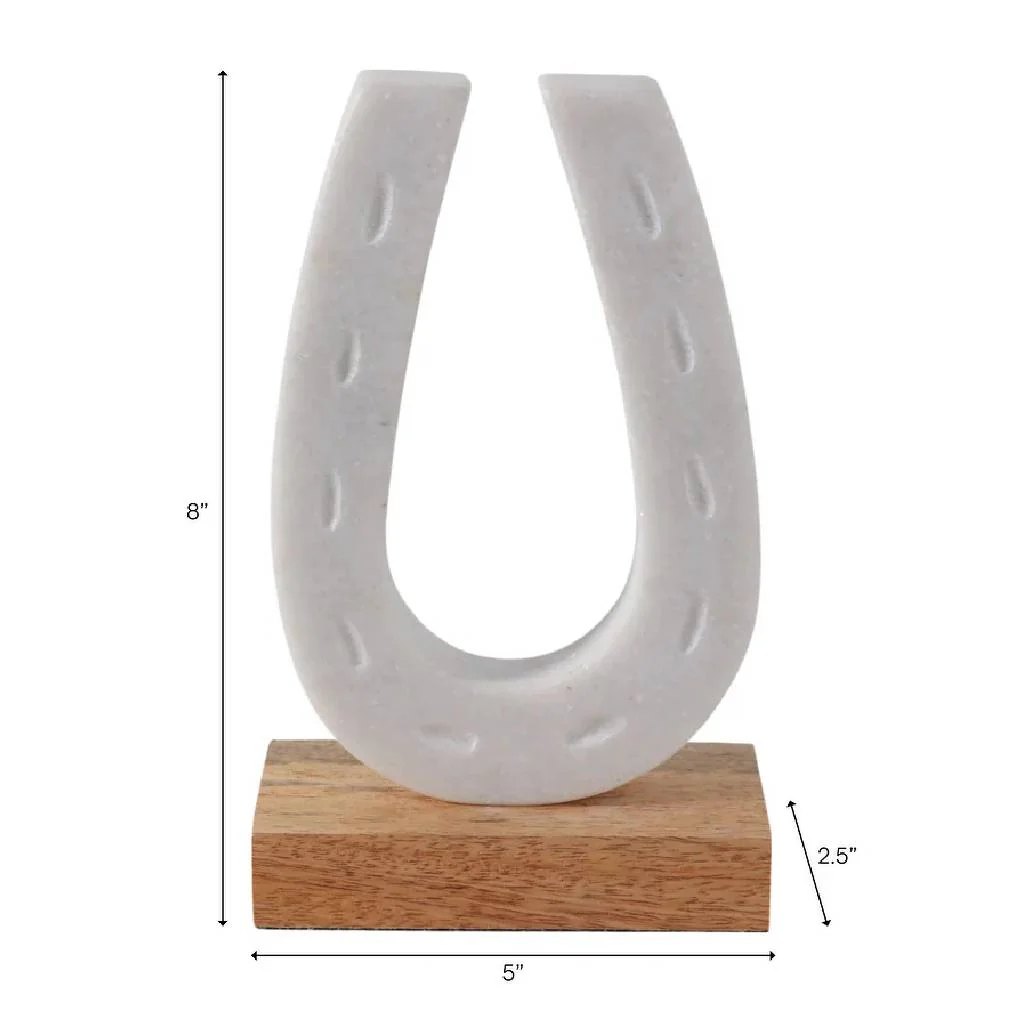 Sagebrook Home Marble Horseshoe on Wood Base - Image 3