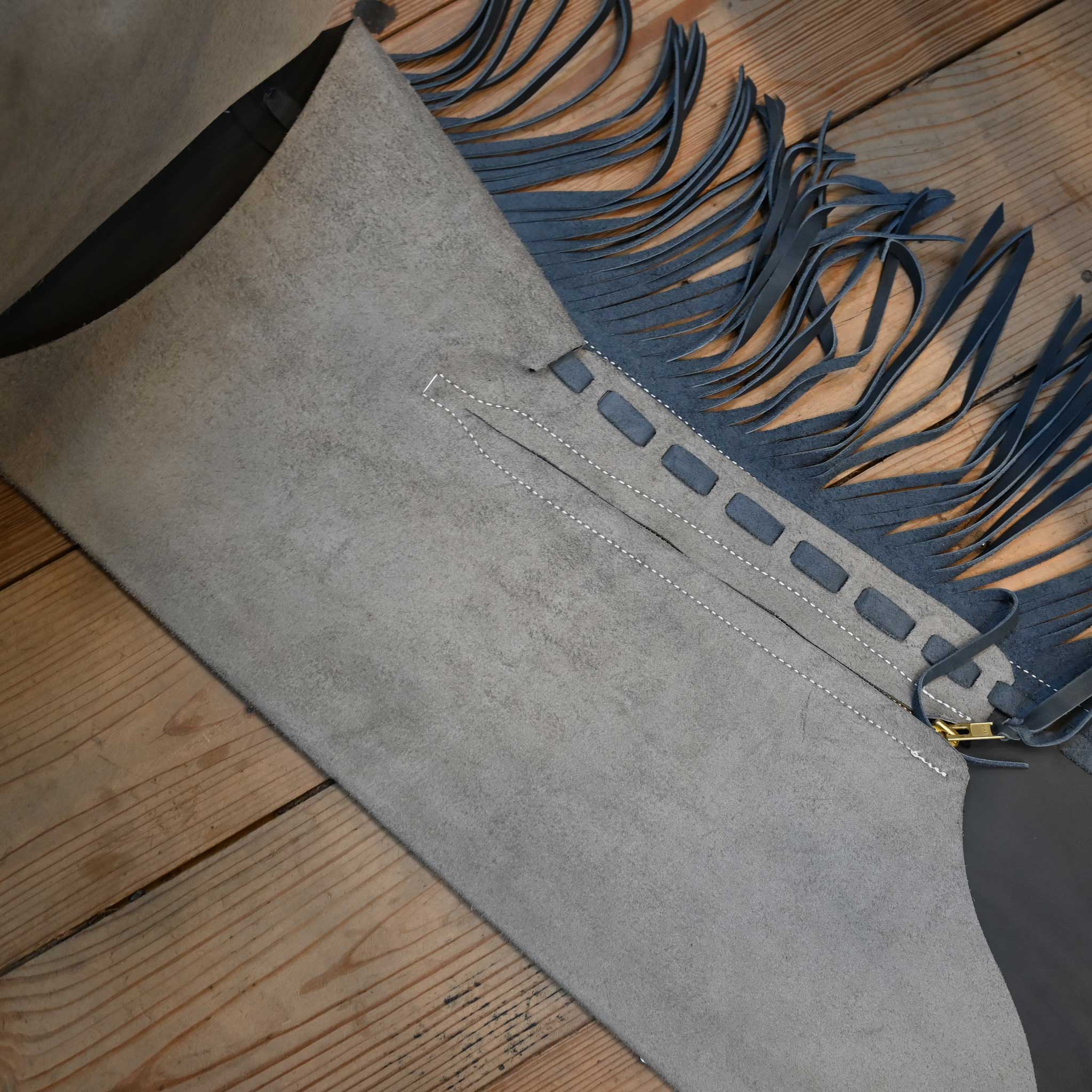 WLC Gray & Slate Blue Stepthrough Chaps with 1/2 Zips - Image 4