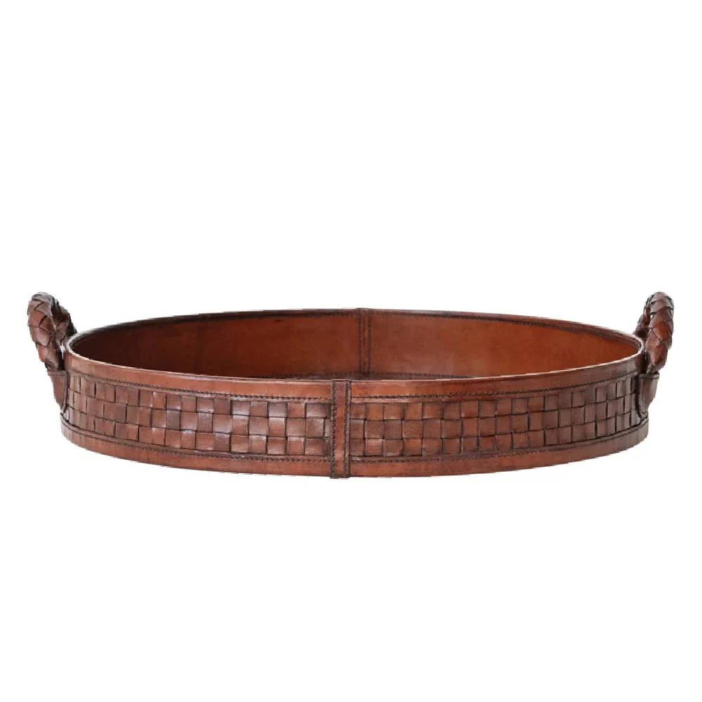 Woven Leather Tray with Braided Handles