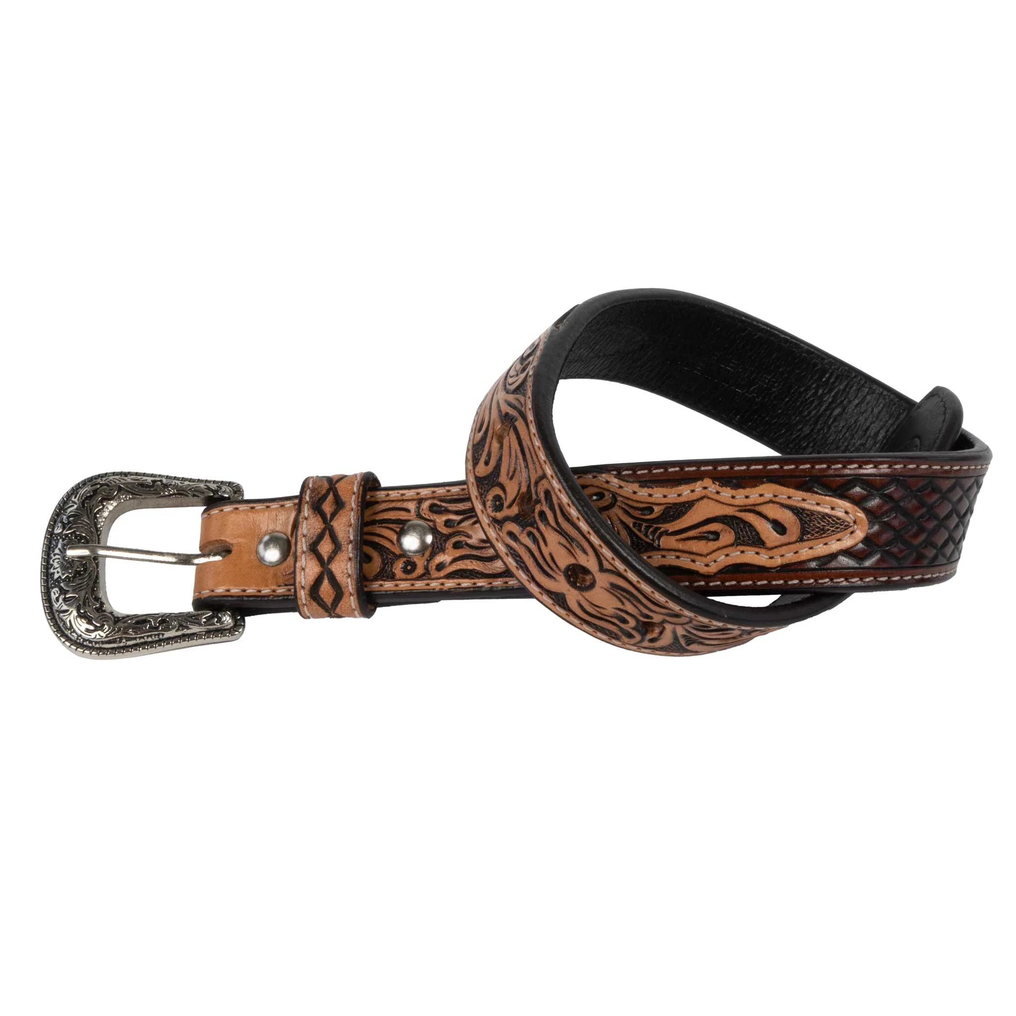 Beddo Mountain Kid's Chocolate Diamond Print with Natural Floral Belt