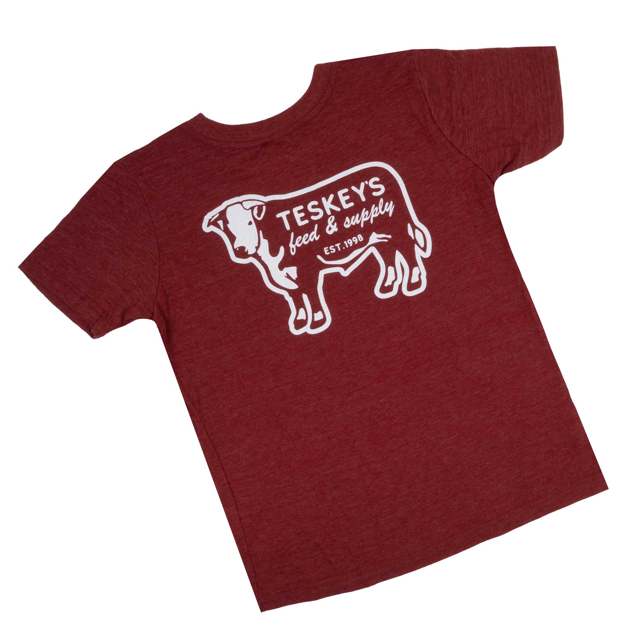 Teskey's Youth Feed & Supply Hereford Bull Tee - Cardinal - Image 3