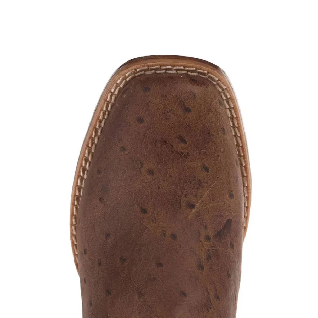 Roper Youth Cutter Toe Waxy Brown Embossed Ostrich Western Boot - Image 2