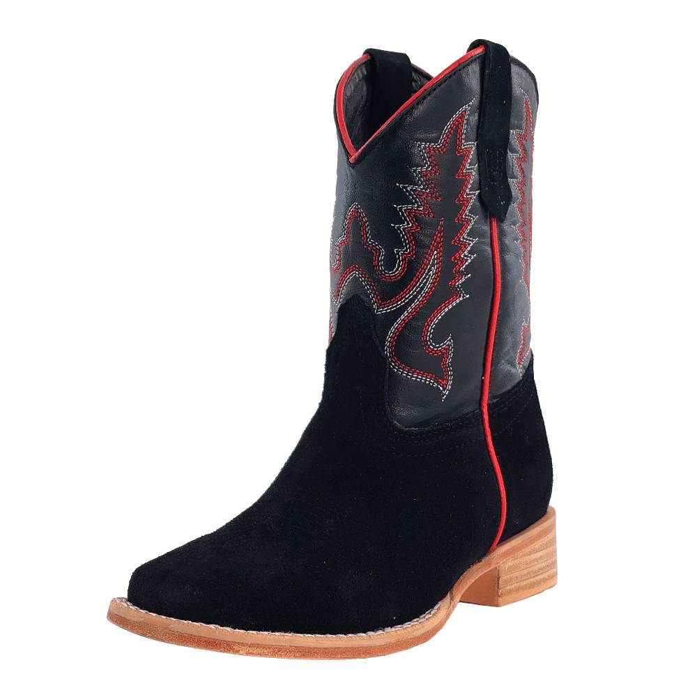 R. Watson Youth Black Roughout Square Toe Boot