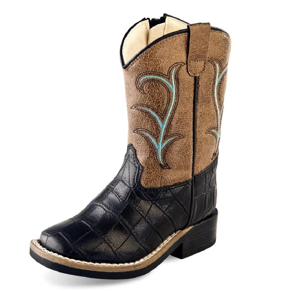 Old West Youth Faux Leather Crocodile Western Boot