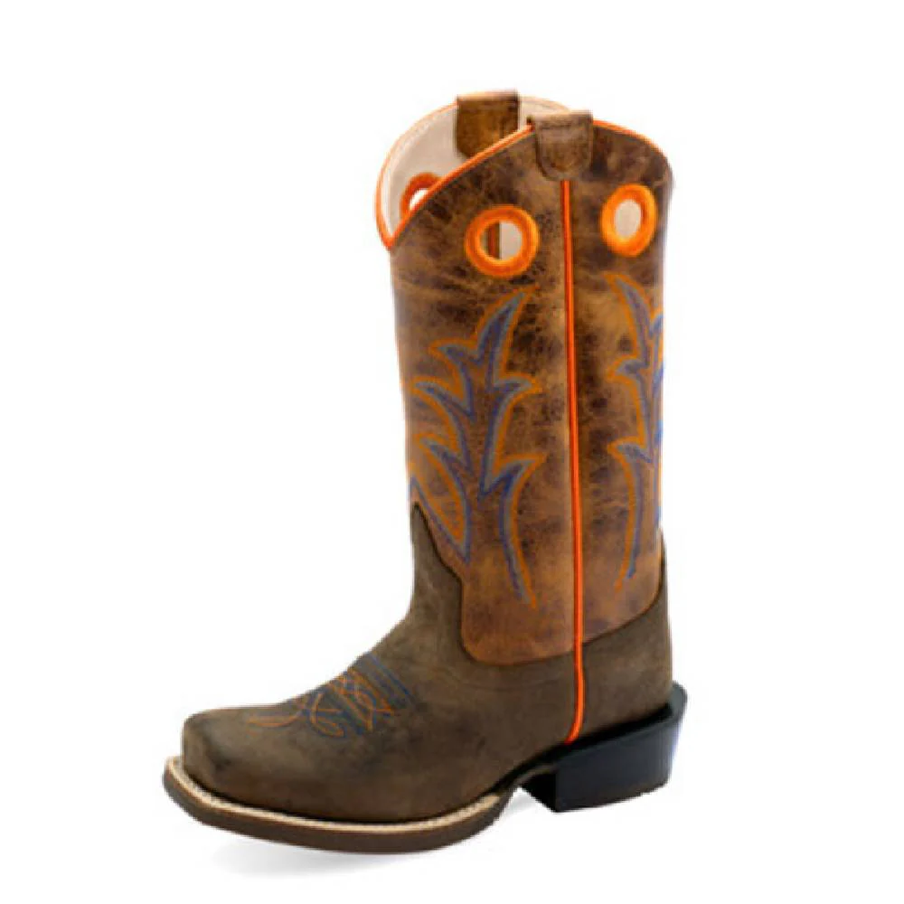 Old West Youth Orange and Brown Boot